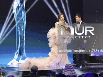 Miss Mexico Maria Fernanda Beltran is interviewed by actor Mario Lopez during The 73rd Miss Universe Pageant Competition show at Mexico City...