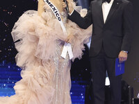 Miss Mexico Maria Fernanda Beltran is interviewed by actor Mario Lopez during The 73rd Miss Universe Pageant Competition show at Mexico City...