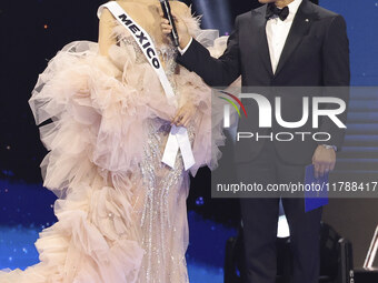 Miss Mexico Maria Fernanda Beltran is interviewed by actor Mario Lopez during The 73rd Miss Universe Pageant Competition show at Mexico City...