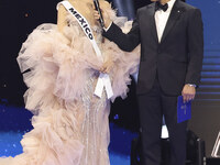 Miss Mexico Maria Fernanda Beltran is interviewed by actor Mario Lopez during The 73rd Miss Universe Pageant Competition show at Mexico City...