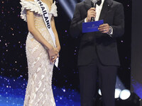 Miss Thailand Opal Suchata Chuangsr is interviewed by actor Mario Lopez during her participation in the 73rd Miss Universe Pageant Competiti...