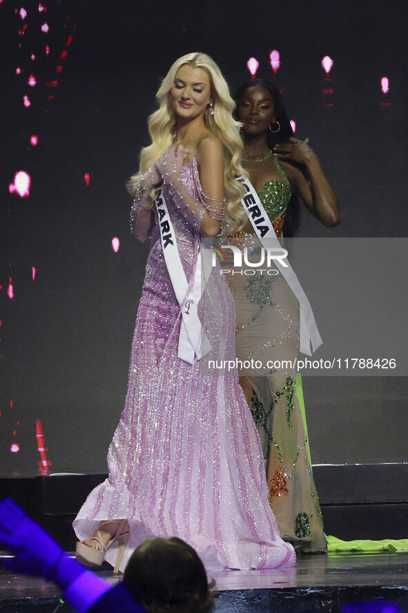 Miss Denmark Victoria Kjaer Theilvig participates in the 73rd Miss Universe Pageant Competition show at Mexico City Arena in Mexico City, Me...