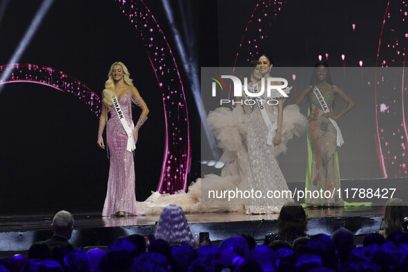 (L-R) Miss Denmark Victoria Kjaer Theilvi, Miss Thailand Opal Suchata Chuangsri, and Miss Nigeria Chidimma Adetshina participate in The 73rd...