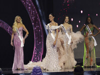 (L-R) Miss Denmark Victoria Kjaer Theilvi, Miss Thailand Opal Suchata Chuangsri, Miss Mexico Maria Fernanda Beltran, and Miss Nigeria Chidim...