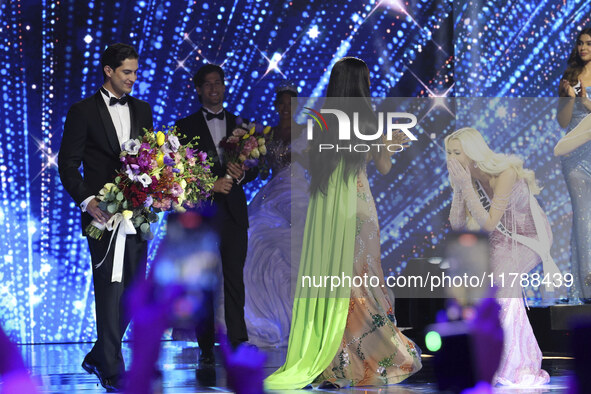 Miss Nigeria Chidimma Adetshina and Miss Denmark Victoria Kjaer Theilvi participate in The 73rd Miss Universe Pageant Competition show at Me...