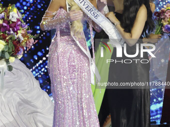 Miss Denmark Victoria Kjaer is crowned during her participation in the 73rd Miss Universe Pageant Competition show at Mexico City Arena in M...