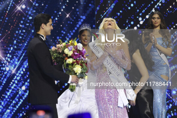 Miss Denmark Victoria Kjaer is crowned during her participation in the 73rd Miss Universe Pageant Competition show at Mexico City Arena in M...