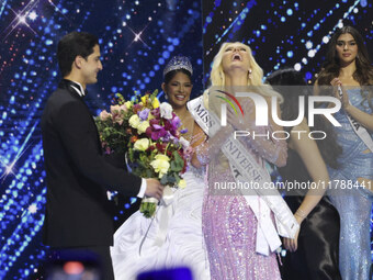 Miss Denmark Victoria Kjaer is crowned during her participation in the 73rd Miss Universe Pageant Competition show at Mexico City Arena in M...