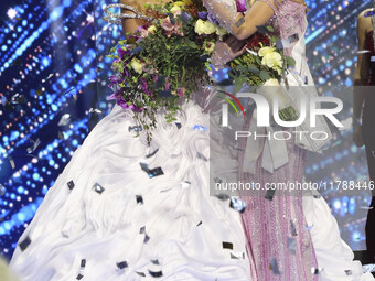 Miss Denmark Victoria Kjaer is crowned during her participation in the 73rd Miss Universe Pageant Competition show at Mexico City Arena in M...