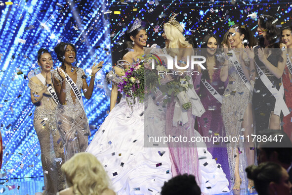 Miss Denmark Victoria Kjaer is crowned during her participation in the 73rd Miss Universe Pageant Competition show at Mexico City Arena in M...