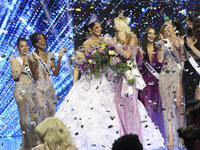 Miss Denmark Victoria Kjaer is crowned during her participation in the 73rd Miss Universe Pageant Competition show at Mexico City Arena in M...