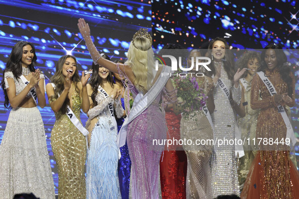 Miss Denmark Victoria Kjaer is crowned during her participation in the 73rd Miss Universe Pageant Competition show at Mexico City Arena in M...