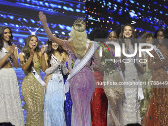 Miss Denmark Victoria Kjaer is crowned during her participation in the 73rd Miss Universe Pageant Competition show at Mexico City Arena in M...