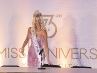 Miss Denmark Victoria Kjaer attends a press event after being crowned Miss Universe following her participation in the 73rd Miss Universe Pa...