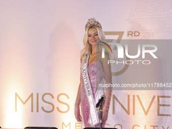 Miss Denmark Victoria Kjaer attends a press event after being crowned Miss Universe following her participation in the 73rd Miss Universe Pa...