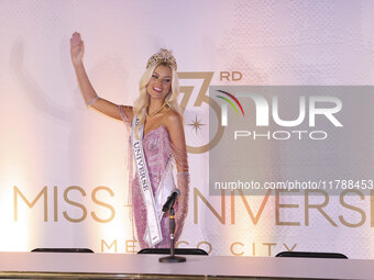 Miss Denmark Victoria Kjaer attends a press event after being crowned Miss Universe following her participation in the 73rd Miss Universe Pa...