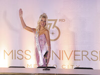 Miss Denmark Victoria Kjaer attends a press event after being crowned Miss Universe following her participation in the 73rd Miss Universe Pa...