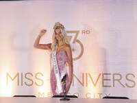 Miss Denmark Victoria Kjaer attends a press event after being crowned Miss Universe following her participation in the 73rd Miss Universe Pa...