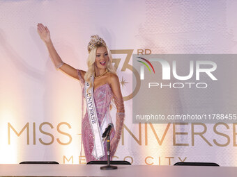 Miss Denmark Victoria Kjaer attends a press event after being crowned Miss Universe following her participation in the 73rd Miss Universe Pa...