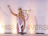 Miss Denmark Victoria Kjaer attends a press event after being crowned Miss Universe following her participation in the 73rd Miss Universe Pa...