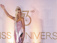 Miss Denmark Victoria Kjaer attends a press event after being crowned Miss Universe following her participation in the 73rd Miss Universe Pa...