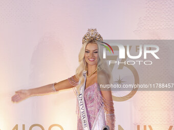 Miss Denmark Victoria Kjaer attends a press event after being crowned Miss Universe following her participation in the 73rd Miss Universe Pa...