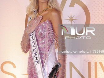 Miss Denmark Victoria Kjaer attends a press event after being crowned Miss Universe following her participation in the 73rd Miss Universe Pa...