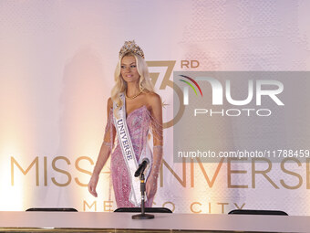 Miss Denmark Victoria Kjaer attends a press event after being crowned Miss Universe following her participation in the 73rd Miss Universe Pa...