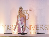 Miss Denmark Victoria Kjaer attends a press event after being crowned Miss Universe following her participation in the 73rd Miss Universe Pa...