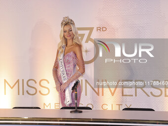 Miss Denmark Victoria Kjaer attends a press event after being crowned Miss Universe following her participation in the 73rd Miss Universe Pa...