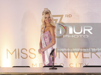 Miss Denmark Victoria Kjaer attends a press event after being crowned Miss Universe following her participation in the 73rd Miss Universe Pa...