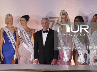 (L-R) Miss Finland Matilda Wirtavuori, Miss Peru Tatiana Calmell, Raul Rocha Cantu, Miss Denmark Victoria Kjaer, and Miss Nigeria Chidimma A...