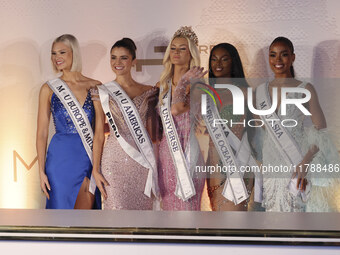 (L-R) Miss Finland Matilda Wirtavuori, Miss Peru Tatiana Calmell, Miss Denmark Victoria Kjaer, and Miss Nigeria Chidimma Adetshinar attend a...