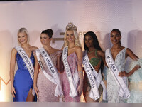 (L-R) Miss Finland Matilda Wirtavuori, Miss Peru Tatiana Calmell, Miss Denmark Victoria Kjaer, and Miss Nigeria Chidimma Adetshinar attend a...