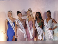 (L-R) Miss Finland Matilda Wirtavuori, Miss Peru Tatiana Calmell, Miss Denmark Victoria Kjaer, and Miss Nigeria Chidimma Adetshinar attend a...