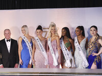 (L-R) Miss Finland Matilda Wirtavuori, Miss Peru Tatiana Calmell, Miss Denmark Victoria Kjaer, and Miss Nigeria Chidimma Adetshinar attend a...