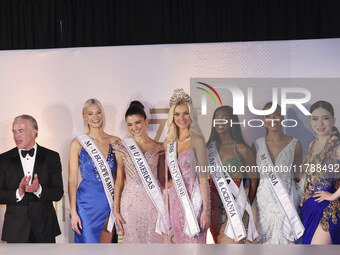 (L-R) Miss Finland Matilda Wirtavuori, Miss Peru Tatiana Calmell, Miss Denmark Victoria Kjaer, and Miss Nigeria Chidimma Adetshinar attend a...