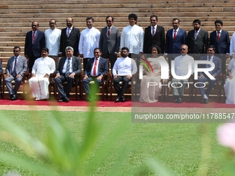 Sri Lankan President Anura Kumara Dissanayake and Prime Minister Harini Amarasuriya pose for a photograph with newly appointed cabinet minis...