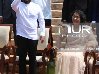 Sri Lankan president Anura Kumara Dissanayake and prime minister Harini Amarasuriya pose for a photograph with newly appointed cabinet minis...