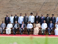 Sri Lankan President Anura Kumara Dissanayake and Prime Minister Harini Amarasuriya pose for a photograph with newly appointed cabinet minis...