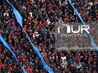 Fans of San Lorenzo show their support for their team before a Liga Profesional 2024 match between San Lorenzo and Racing Club at Stadium Pe...