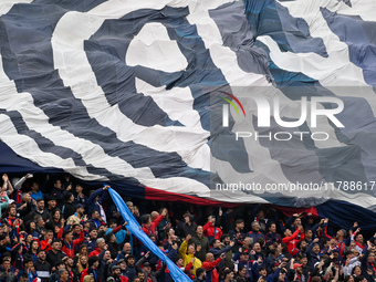 Fans of San Lorenzo show their support for their team before a Liga Profesional 2024 match between San Lorenzo and Racing Club at Stadium Pe...