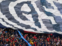 Fans of San Lorenzo show their support for their team before a Liga Profesional 2024 match between San Lorenzo and Racing Club at Stadium Pe...