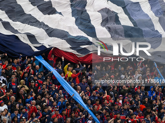 Fans of San Lorenzo show their support for their team before a Liga Profesional 2024 match between San Lorenzo and Racing Club at Stadium Pe...