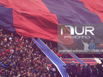 Fans of San Lorenzo show their support for their team before a Liga Profesional 2024 match between San Lorenzo and Racing Club at Stadium Pe...