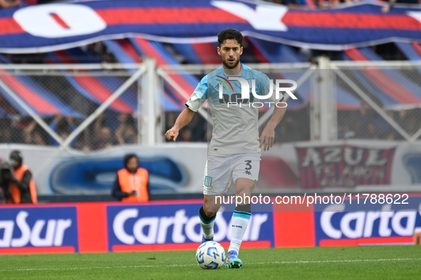 Marco Di Cesare of Racing Club drives the ball during a Liga Profesional 2024 match between San Lorenzo and Racing Club at Stadium Pedro Bid...