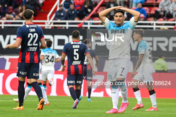 Maximiliano Salas of Racing Club reacts during a Liga Profesional 2024 match between San Lorenzo and Racing Club at Estadio Pedro Bidegain i...