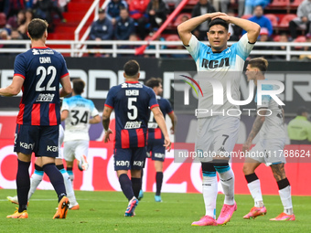 Maximiliano Salas of Racing Club reacts during a Liga Profesional 2024 match between San Lorenzo and Racing Club at Estadio Pedro Bidegain i...