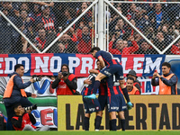 Alexis Cuello of San Lorenzo celebrates after scoring the team's first goal during a Liga Profesional 2024 match between San Lorenzo and Rac...