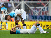 Bruno Zuculini and Santiago Sosa of Racing Club are in action during a Liga Profesional 2024 match between San Lorenzo and Racing Club at Es...